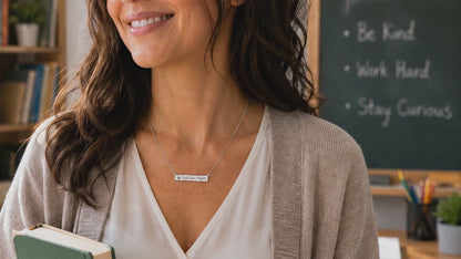 Summer Engraved Bar Necklace, Gifts for Teacher Appreciation, comes with Inspirational Quote