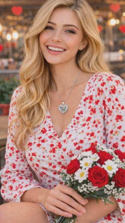 "You & Me" Luxury Heart Pendant Necklace with Red Hearts | Perfect Valentine's Day Gift for Couples | Customizable Love Jewelry