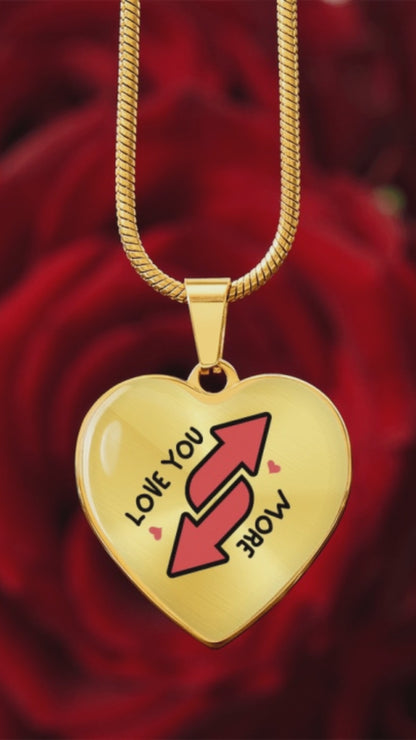 Luxury Heart Pendant Necklace – “Love You More” | Reverse Card Inspired Valentine Gift | Playful Romantic Jewelry
