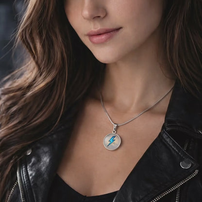 Lightning Bolt Thunder Necklace – Luxury Graphic Circle Pendant, Flash Thunderbolt Charm, Strength & Power Necklace for Her