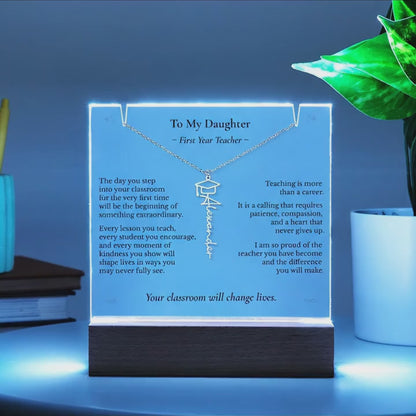 To My Daughter – First Year Teacher Necklace & LED Keepsake | Personalized Name Gift