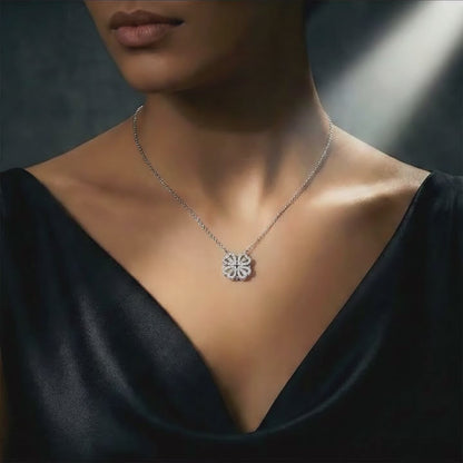 mother wearing sentimental necklace from son