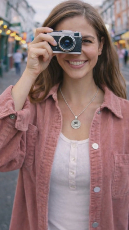Life Is Like a Camera Circle Necklace – Inspirational Photography Pendant Gift