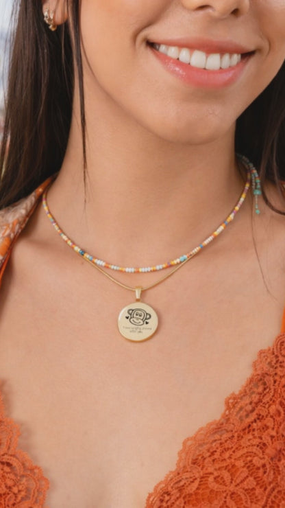 Luxury Circle Graphic Necklace – Cute Monkey Pendant Necklace, Best Friend Jewelry Gift, Friendship Necklace for Her