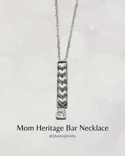 Margaret Best Mom Bond Bar & Hearts Pendant Necklace with Crystal – Handmade Gift of Love, Family & Strength, Gift or Mother, Silver