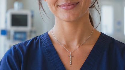 Joyfulle Jehosheba Nurse Script Pendant EKG Cross Necklace, Gifts for Nurses with Inspirational Greeting Card, Adjustable Chain 16" to 18"