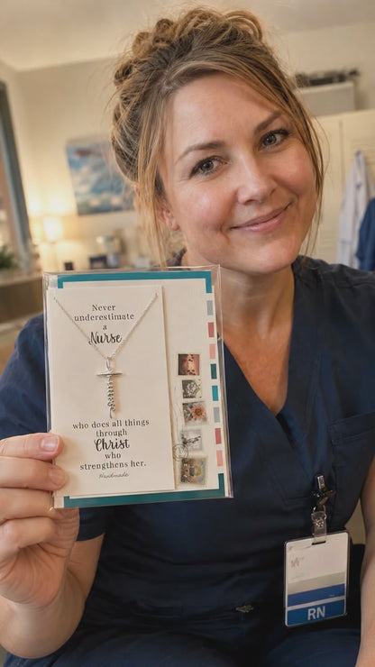 Joyfulle Shiphrah Nurse Script Pendant Cross Necklace, Handmade Gifts for Nurses with Inspirational Quotes on Greeting Card