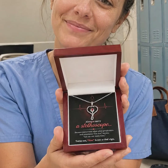 Video showing the Always Carry a Stethoscope nurse necklace and gift presentation