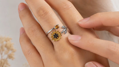 Gold-Plated Sunflower Spinner Ring - Stress Relief Fidget Jewelry for Self-Care, Friends, and Loved Ones