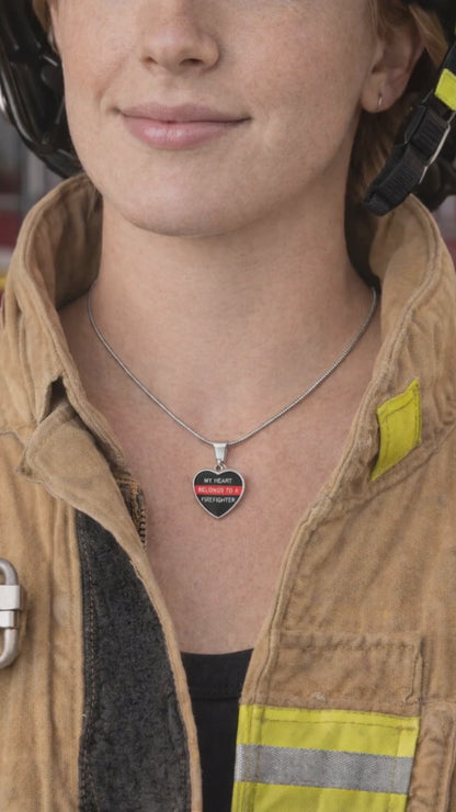 My Heart Belongs to a Firefighter Necklace – Heart-Shaped Pendant for Firefighter's Partner