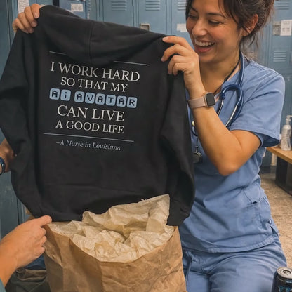 Nurse Appreciation Gift for Her | I Work Hard So My AI Avatar Can Live a Good Life | Louisiana Nurse Hoodie