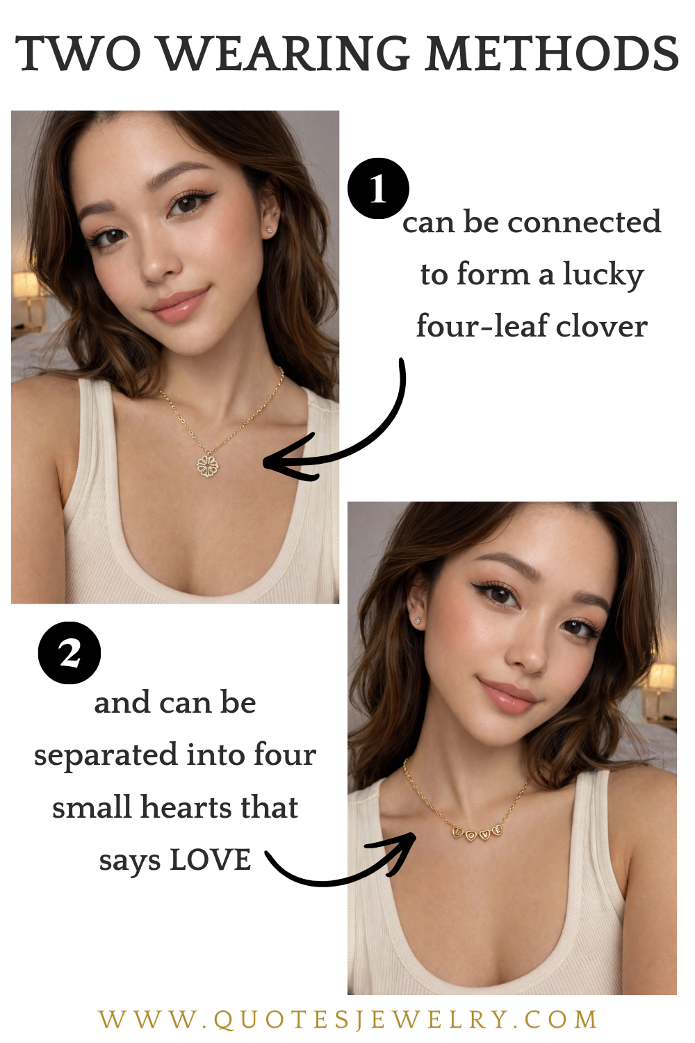 Gigi Love 4-Leaf Clover with Swarovski Pendant Necklace with Mother and Daughter Quotes on Thank You Card, Gifts for Girls, BFF, Women, Gold Plated