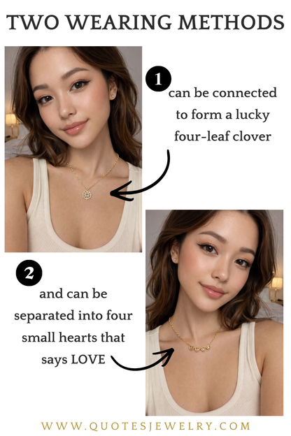 Gigi Love 4-Leaf Clover with Swarovski Pendant Necklace with Mother and Daughter Quotes on Thank You Card, Gifts for Girls, BFF, Women, Gold Plated