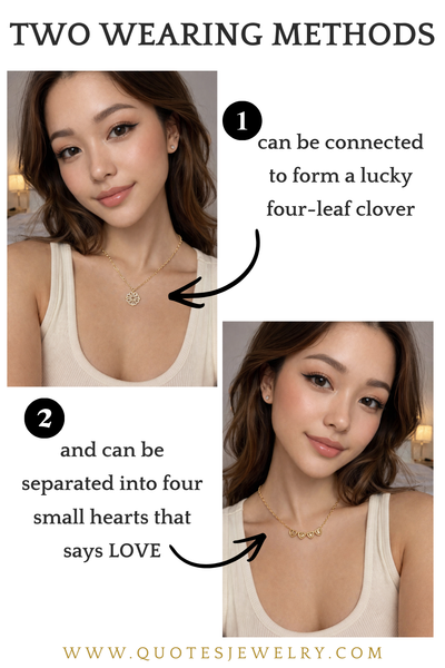 Gigi Love 4-Leaf Clover with Swarovski Pendant Necklace with Mother and Daughter Quotes on Thank You Card, Gifts for Girls, BFF, Women, Gold Plated