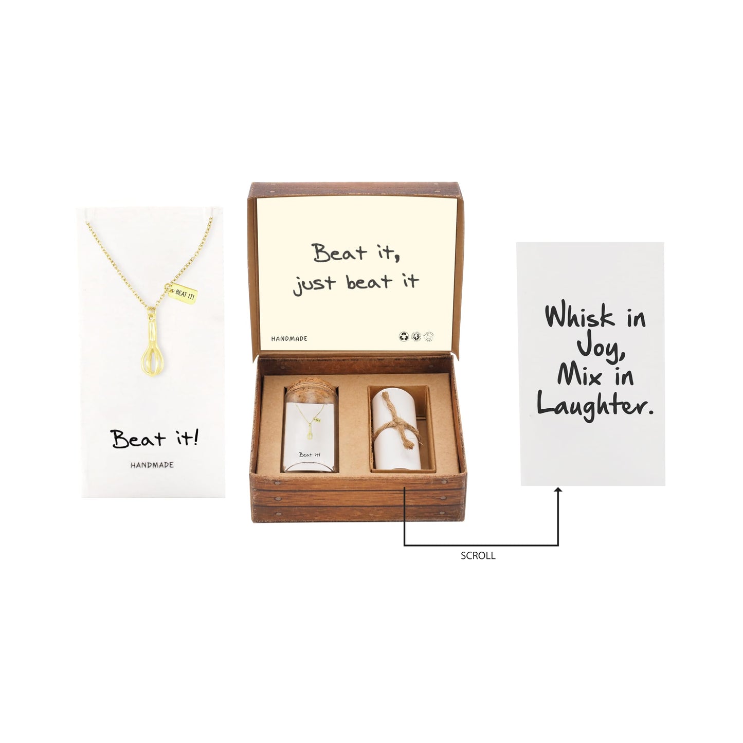 Elizabeth Cute Whisk Egg Beater Pendant Necklace, Gift for Baker, Inspirational Quote