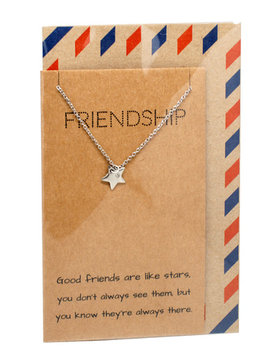 Ria Best Friend Necklaces with Star Pendant and Friendship Quotes Greeting Card