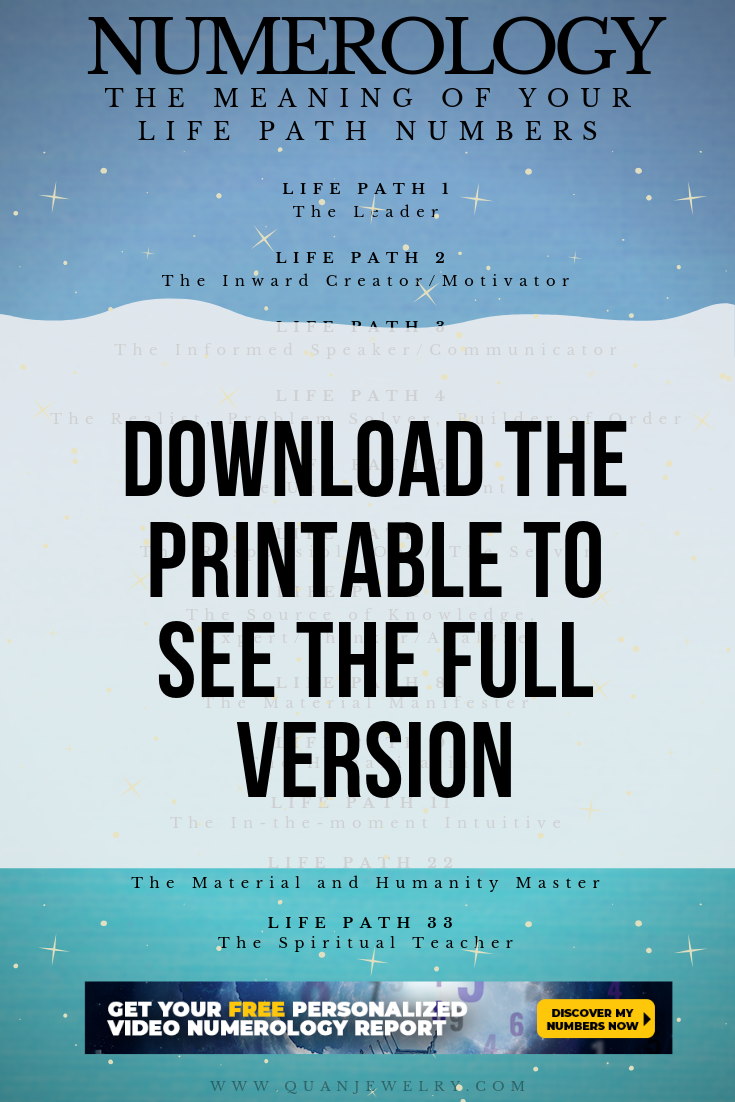 Free Numerology Life Path Number Meanings Printable