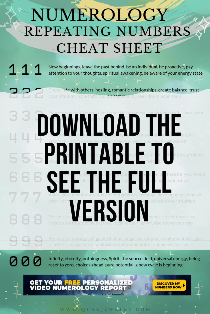 Free Numerology Repeating Numbers Cheat Sheet