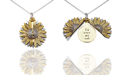 Adalee Tú Eres Mi Sol Necklace, Sunflower Locket Pendant, Spanish Engraved Gifts Jewelry Greeting Cards