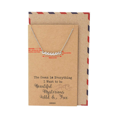 Anya Ocean Necklace Wave Charm Pendant for Women, Inspirational Quote on Greeting Card, Silver Tone