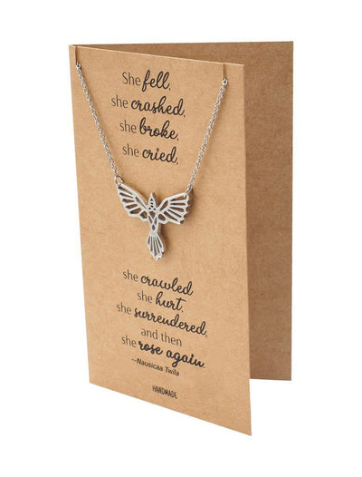 Brinley Phoenix Pendant Women Necklace, Bird Charm with Motivational Quote Card