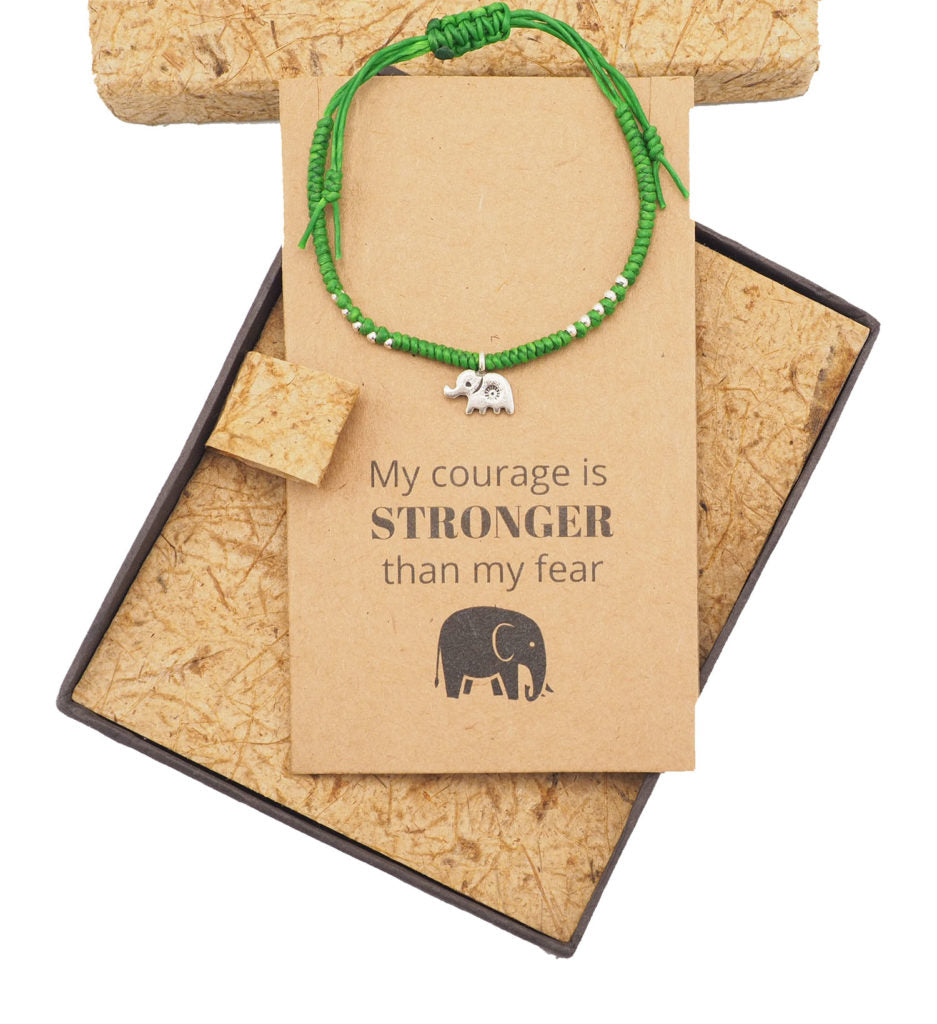 Wattana Lucky Elephant Courage Bracelet with Inspirational Quote Greeting Card