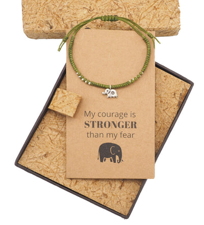 Wattana Lucky Elephant Courage Bracelet with Inspirational Quote Greeting Card