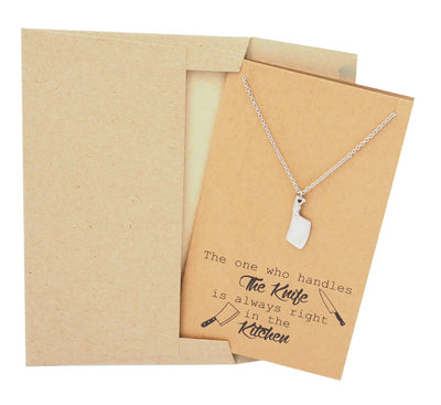 Ollie Gifts for Mom, Dad, Cooks Butcher Knife Necklace and Greeting Card