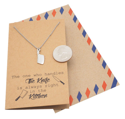 Ollie Gifts for Mom, Dad, Cooks Butcher Knife Necklace and Greeting Card