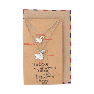 Mother and Daughter Swans Origami Swan Matching Necklaces, Gifts For Mom and Daughter, Set of 2 with Greeting Card