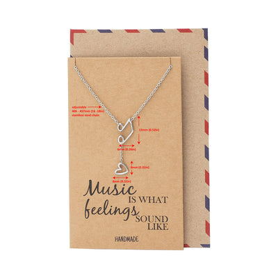 Nia Music Note Heart Necklace, Gifts for Music Lovers, Music Jewelry, Rhodium Plated