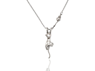 Emersyn Hanging Cat Pendant Necklace with Little Mouse