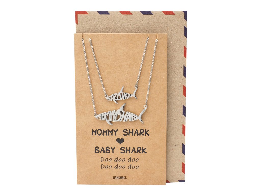 Genevieve Mommy and Baby Shark Pendant Necklaces Set of 2