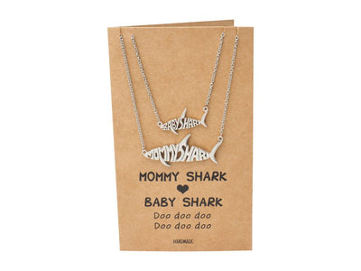 Genevieve Mommy and Baby Shark Pendant Necklaces Set of 2