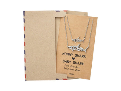 Genevieve Mommy and Baby Shark Pendant Necklaces Set of 2