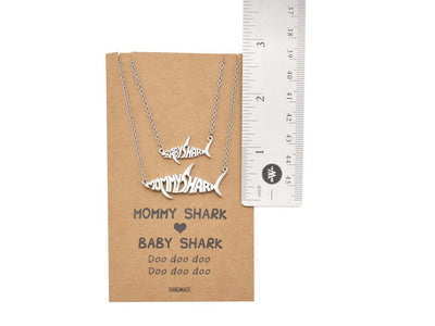 Genevieve Mommy and Baby Shark Pendant Necklaces Set of 2