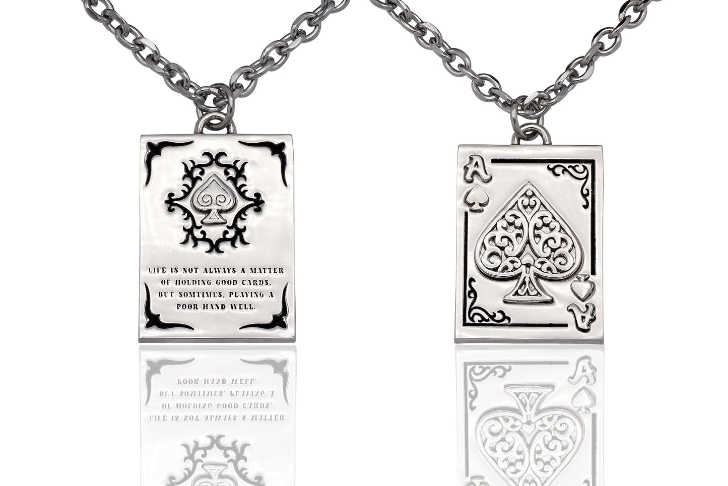 Angelo Ace of Spade Playing Card Pendant Necklace, Best Gifts for Men, Stainless Steel, with Handmade Inspirational Quote Card