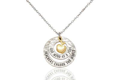 Adira Gifts for Teachers - Apple Pendant Necklace with 2 Circles, with Inspirational Greeting Card