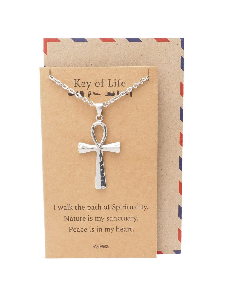 Laniya Ankh Cross Pendant Necklace, Gifts for Men and Women with Inspirational Quote on Greeting Card