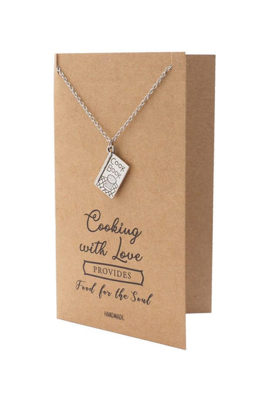 Dahlia Cookbook Pendant Necklace with Quote Card, Gifts for Master Chef Cooks & Bakers