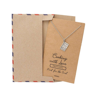 Dahlia Cookbook Pendant Necklace with Quote Card, Gifts for Master Chef Cooks & Bakers