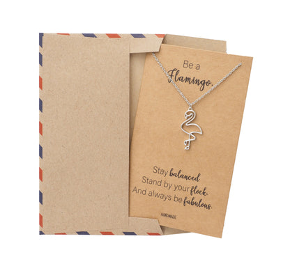 Belva Flamingo Pendant Necklace, Gifts for Women with Inspirational Quote on Greeting Card