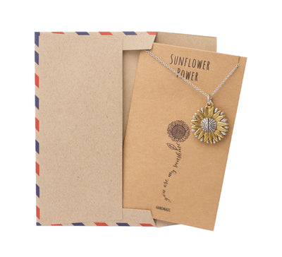 Adeola You Are My Sunshine Necklace, Sunflower Locket Pendant Engraved Gifts Jewelry Greeting Cards