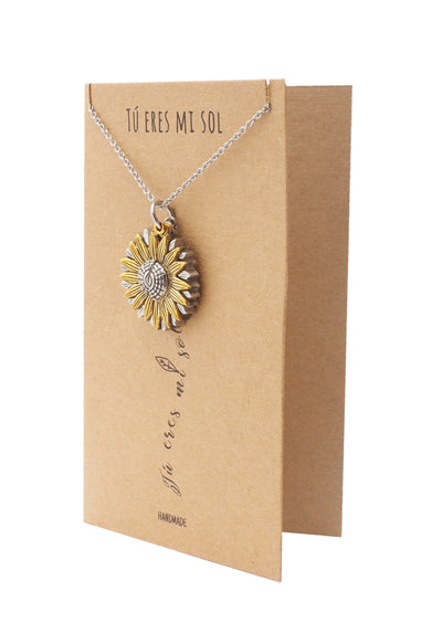 Adalee Tú Eres Mi Sol Necklace, Sunflower Locket Pendant, Spanish Engraved Gifts Jewelry Greeting Cards