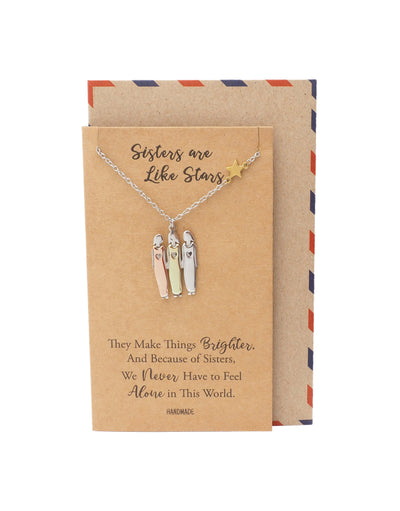 Gracyn Sisters and Star Pendant Necklace, Gifts for Best Friends with Greeting Card