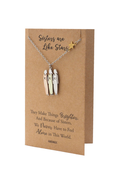 Gracyn Sisters and Star Pendant Necklace, Gifts for Best Friends with Greeting Card