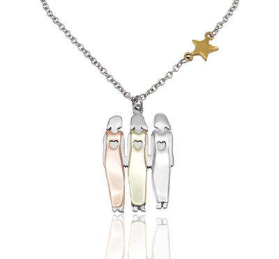 Gracyn Sisters and Star Pendant Necklace, Gifts for Best Friends with Greeting Card