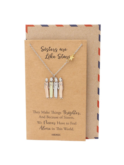 Gracyn Sisters and Star Pendant Necklace, Gifts for Best Friends with Greeting Card