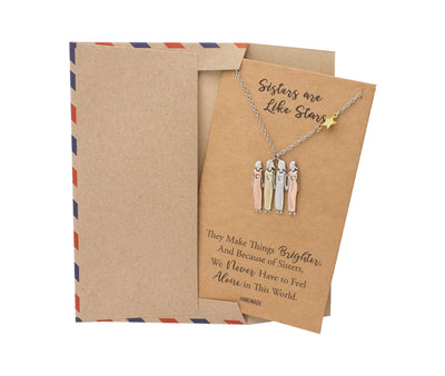 Gracyn Sisters and Star Pendant Necklace, Gifts for Best Friends with Greeting Card