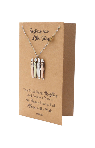 Gracyn Sisters and Star Pendant Necklace, Gifts for Best Friends with Greeting Card